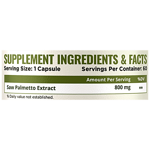 Nature Life Nutrition Saw Palmetto Dietary Supplement Capsules - Controls Hair Loss, 60 pcs  