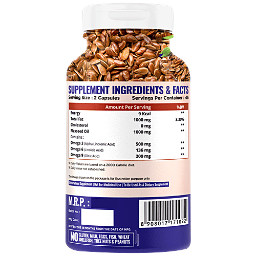 Nature Life Nutrition Vegan Omega 3 Dietary Supplement Capsules - For Brain Health, 90 pcs  