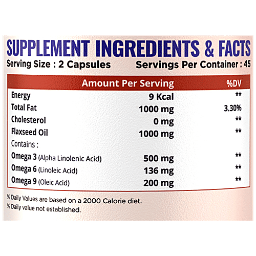 Nature Life Nutrition Vegan Omega 3 Dietary Supplement Capsules - For Brain Health, 90 pcs  