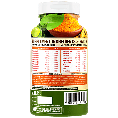 Nature Life Nutrition Whole Food Multivitamin Dietary Supplement Capsules - For Women, Builds Immunity, 60 pcs  