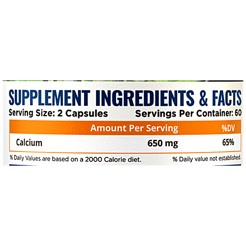 Nature Life Nutrition Plant Based Calcium Dietary Supplement Capsules - Bone Health Booster, 120 pcs  