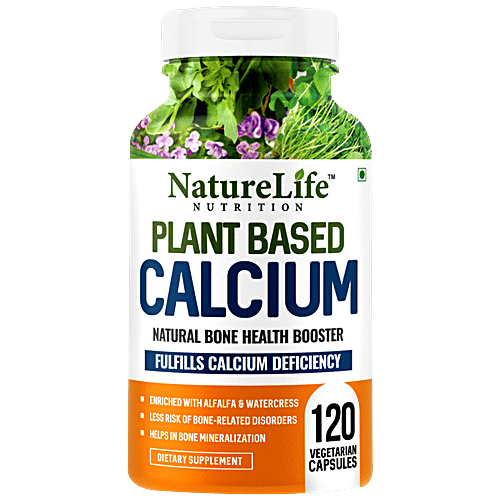 Nature Life Nutrition Plant Based Calcium Dietary Supplement Capsules - Bone Health Booster, 120 pcs  