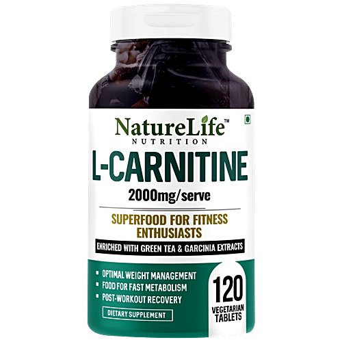 Nature Life Nutrition L-Carnitine Tablet 2000mg/Serve With Garcinia & Green Tea Extracts - For Post-Workout Recovery, 120 pcs  