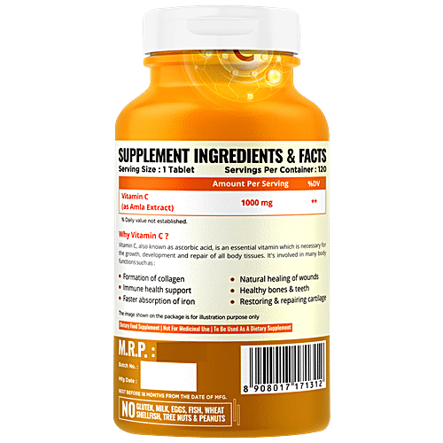 Nature Life Nutrition Vitamin C Dietary Supplement Tablets - With Amla Extract, Boosts Immunity, 120 pcs  