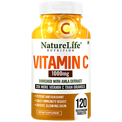 Nature Life Nutrition Vitamin C Dietary Supplement Tablets - With Amla Extract, Boosts Immunity, 120 pcs  