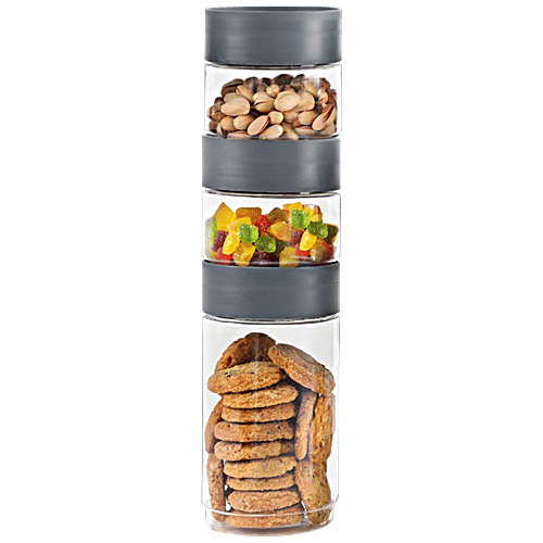 Cello Stackable Plastic Storage Containers - Modustack, Grey, 3 pcs  