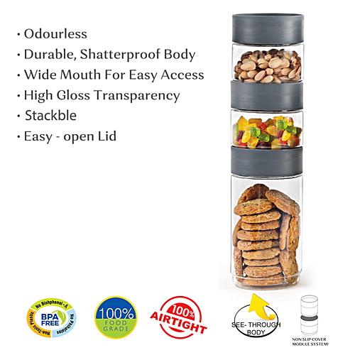 Cello Stackable Plastic Storage Containers - Modustack, Grey, 3 pcs  