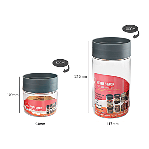 Cello Stackable Plastic Storage Containers - Modustack, Grey, 3 pcs  