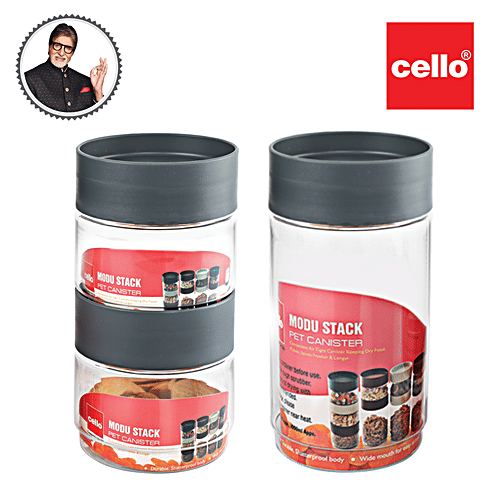 Cello Stackable Plastic Storage Containers - Modustack, Grey, 3 pcs  