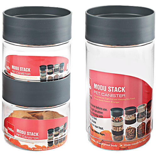 Cello Stackable Plastic Storage Containers - Modustack, Grey, 3 pcs  