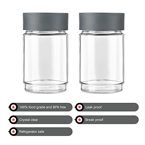 Cello Modustack Glassy Storage Jar - 750 ml , Grey, 2 pcs