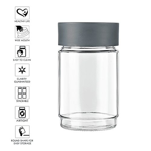 Cello Modustack Glassy Storage Jar - 750 ml , Grey, 2 pcs