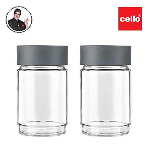 Cello Modustack Glassy Storage Jar - 750 ml , Grey, 2 pcs