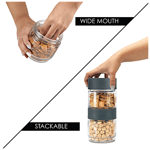 Cello Modustack Glassy Storage Jar - 750 ml , Grey, 2 pcs