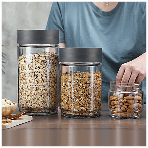 Cello Modustack Glassy Storage Jar - 750 ml , Grey, 2 pcs