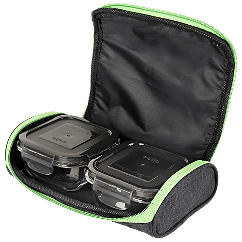 Cello Borosilicate Lunch Box With Carry Pouch - Square, Microwavable, Seal O' Fresh, 3 pcs  