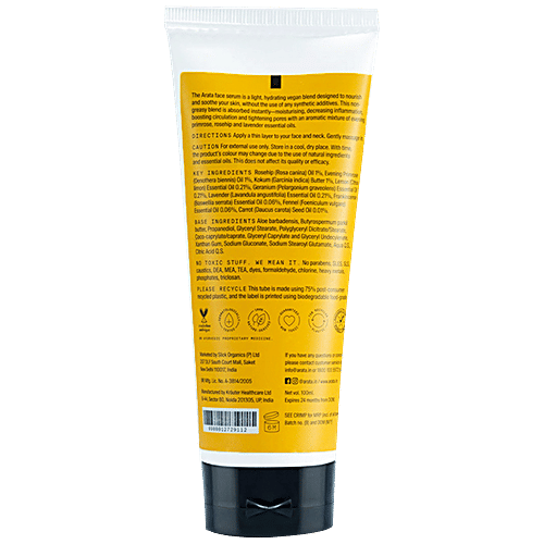 Arata Natural Hydrating Face Serum-Cream - With Evening Primrose, Rosehip & Lavender Oil, For Women & Men, 100 ml  