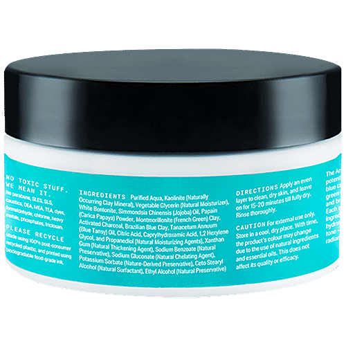 Arata Natural Clay Face Masque - With Activated Charcoal, Kaolin & Brazilian Blue Clay, For Women & Men, 100 g  