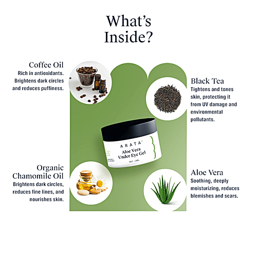 Arata Aloe Vera Under Eye Gel - Minimizes Dark Circles, Fine Lines & Puffiness, 10 ml  