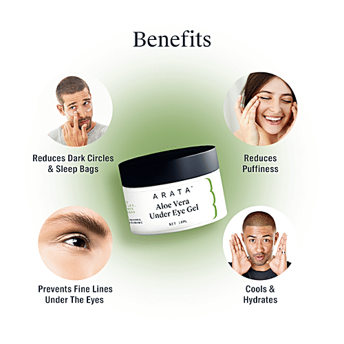Arata Aloe Vera Under Eye Gel - Minimizes Dark Circles, Fine Lines & Puffiness, 10 ml  