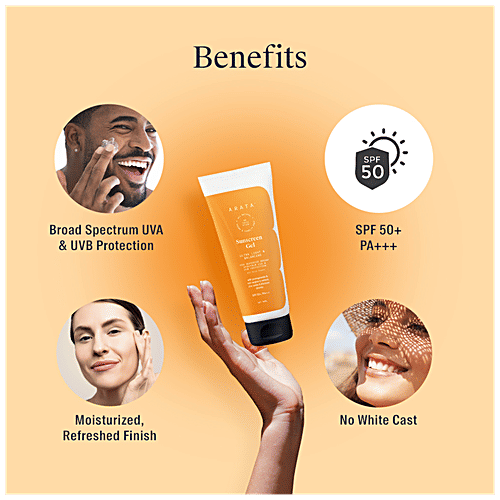 Arata Sunscreen Gel - Ultra Light & Balancing, UVA/UVB Protection, SPF 50+ & PA+++, 50 ml