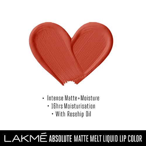 Lakme Absolute Matte Melt Liquid Lip Colour - Moisturising, Matte Finish, 6 ml Earthy Brown