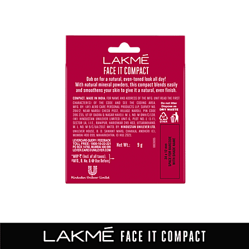 Lakme Forever Matte Compact, 9 g Shell Smooth Finish, Lasts for 12 Hours, Even Toned Look