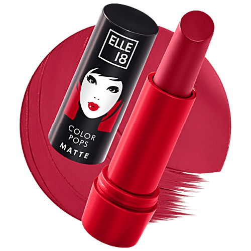 Elle 18 Color Pops Matte Lipstick, 4.3 g R37 Maroon Silk Smooth Texture, Moisturising, Shea Butter & Jojoba Oil, Even Application