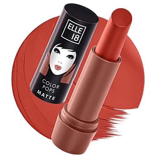 Elle 18 Color Pops Matte Lip Colour, 4.3 g B3 Rust Sienna Smooth Texture, Moisturising, Shea Butter & Jojoba Oil, Even Application