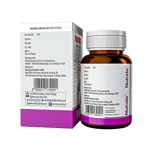 Patanjali Nutrela Nutrela Bone Health Capsules - 500 mg, Natural Calcium Supplement, Gluten Free, 30 pcs  