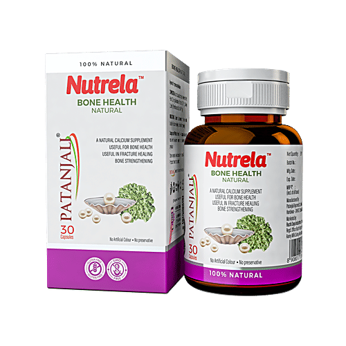 Patanjali Nutrela Nutrela Bone Health Capsules - 500 mg, Natural Calcium Supplement, Gluten Free, 30 pcs  