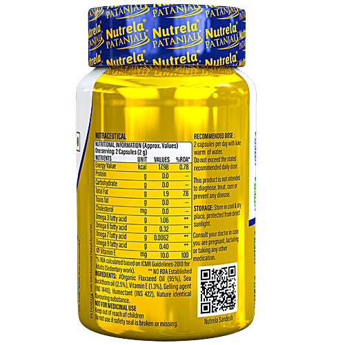 Patanjali Nutrela Organic Omega 3,6,7,9 Capsules - For Heart,Skin, Eye, Skin Health, 60 pcs