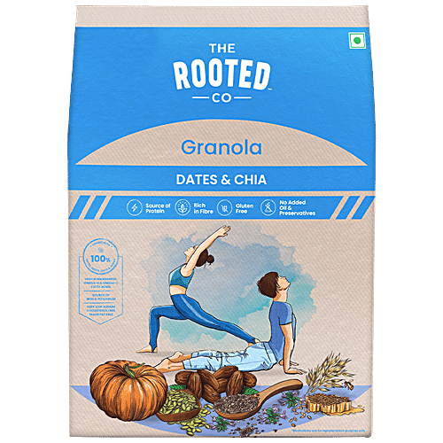THE ROOTED CO. Granola Cereals - Dates & Chia, Gluten Free, Rolled Oats, Healthy, 400 g  