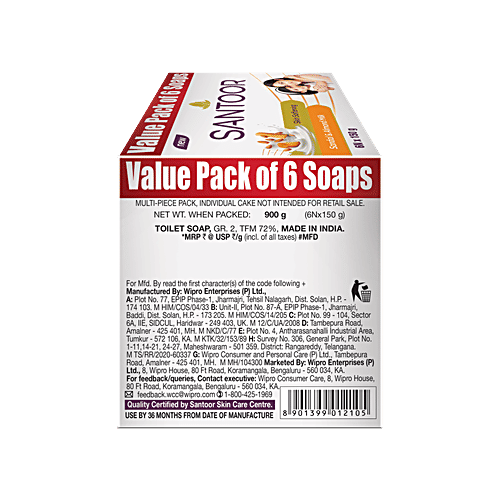 Santoor Skin Softening Sandal & Almond Milk Bathing Soap, 150 g (Pack of 6) 