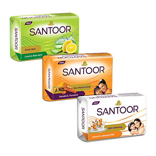Santoor Skin Softening Sandal & Almond Milk Bathing Soap, 150 g (Pack of 6) 