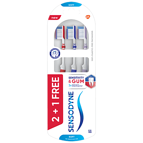 Sensodyne Sensitivity & Gum Toothbrush - With Soft Bristles, Flexible Neck, Better Cleaning, Without Excess Pressure, 3 pcs  