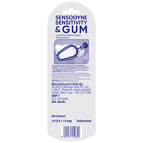 Sensodyne Sensitivity & Gum Toothbrush - With Soft Bristles, Flexible Neck, Better Cleaning, Without Excess Pressure, 3 pcs  