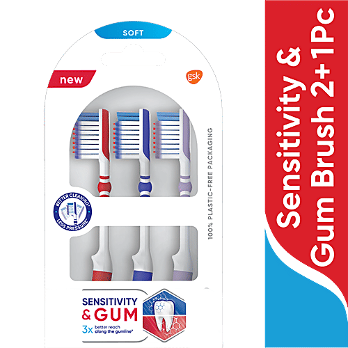 Sensodyne Sensitivity & Gum Toothbrush - With Soft Bristles, Flexible Neck, Better Cleaning, Without Excess Pressure, 3 pcs  