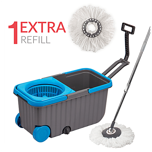 Buy Polyset Dual Wheel Mop Bucket, Blue For Floor Cleaning Online at