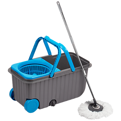Buy Polyset Spin Mop, Bucket Plastic, With Rod, Blue Online at Best