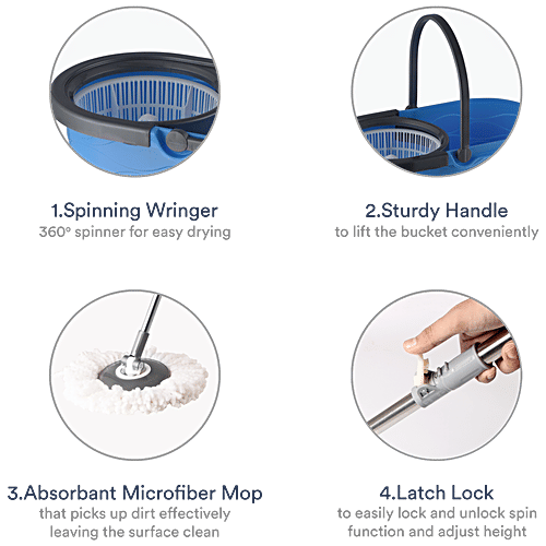 Buy Polyset Spin Mop With Bucket Plastic, With Rod, Blue Online at