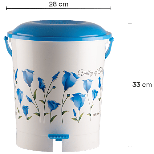 Polyset Super Pedal Bin - Valley Of Tulip Print, Blue, For Home & Office Use, 11 L  