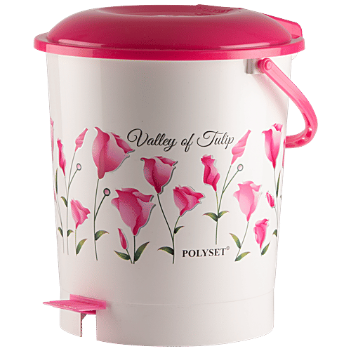 Polyset Super Pedal Bin - Valley Of Tulip Print , Pink, For Home & Office Use, 11 L