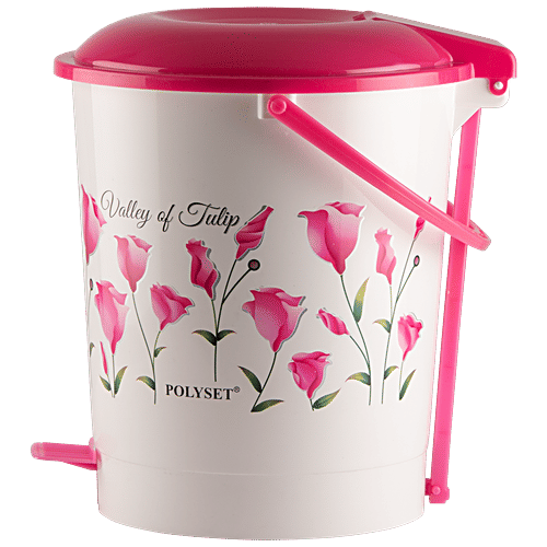Polyset Super Pedal Bin - Valley Of Tulip Print , Pink, For Home & Office Use, 11 L