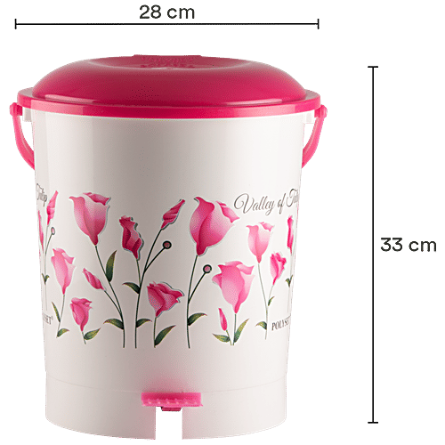 Polyset Super Pedal Bin - Valley Of Tulip Print , Pink, For Home & Office Use, 11 L