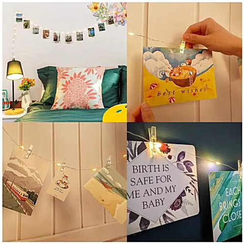 Mansaa USB Photo Clips String Lights - 30 LEDs, Warm White, For Home Decor, 1 pc Festive, Christmas, Party, Patio Lawn