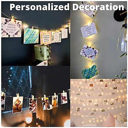 Mansaa USB Photo Clips String Lights - 30 LEDs, Warm White, For Home Decor, 1 pc Festive, Christmas, Party, Patio Lawn