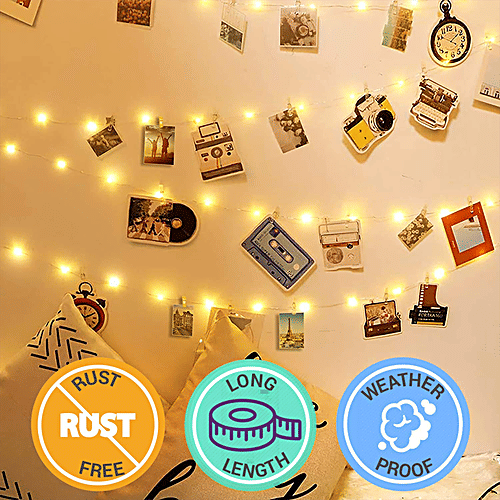 Mansaa USB Photo Clips String Lights - 30 LEDs, Warm White, For Home Decor, 1 pc Festive, Christmas, Party, Patio Lawn