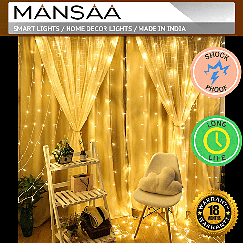 Mansaa 300 LED Curtain Light - 8 Lighting Modes, USB Operated, Warm White, 3 M X 3 M, 1 pc  For Home Decor, Festive, Christmas, Party, Patio Lawn