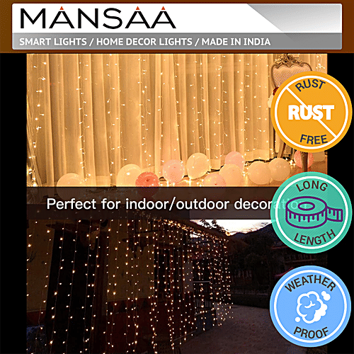 Mansaa 300 LED Curtain Light - 8 Lighting Modes, USB Operated, Warm White, 3 M X 3 M, 1 pc  For Home Decor, Festive, Christmas, Party, Patio Lawn